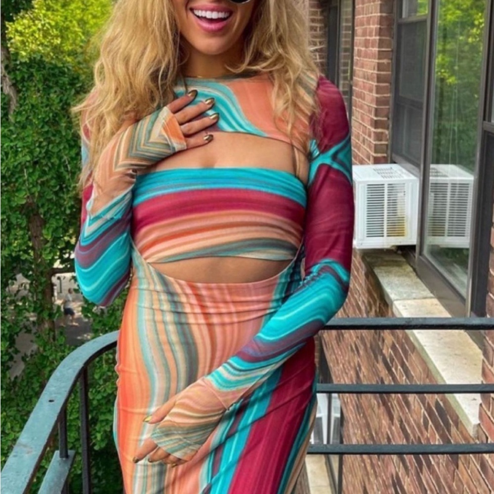 🖤Mesh multicolor dress with long sleeve midi to maxi - Picture 2 of 2